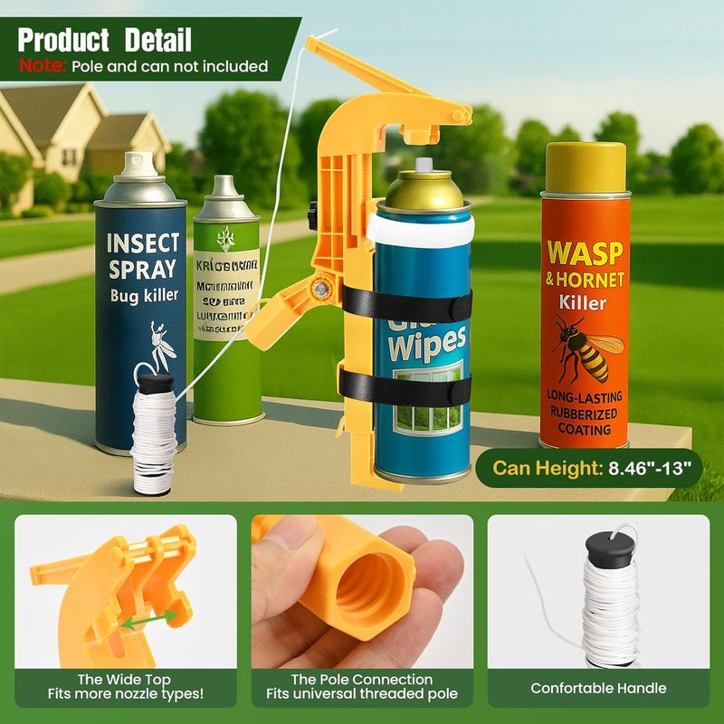 New Fly Spray Can Extension Pole Adaptor, Adjustable Sprayer Bracket Adaptor for Wasp Hornet Bee Spray Long Range, Spray Paint, Window Cleaner, Tree Spray. Spray Can Trigger Handle(Yellow) - Image 2